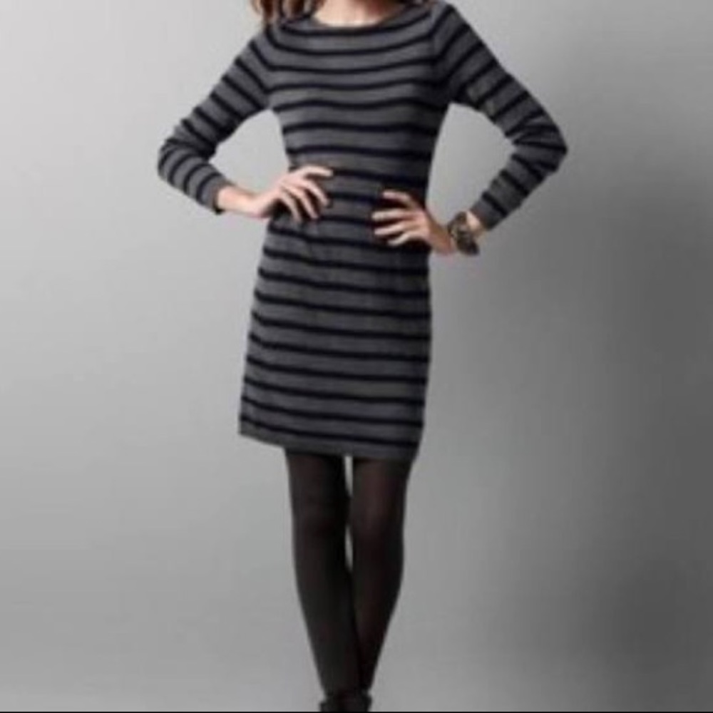 Gray and black striped sweater dress